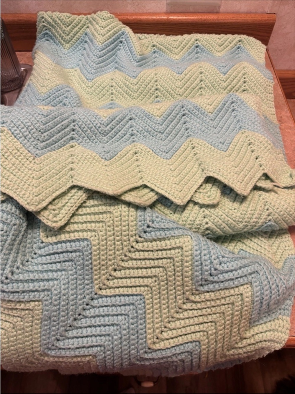 Soft Chevron Knit Throw Blanket - Pale Blue & Light Green
